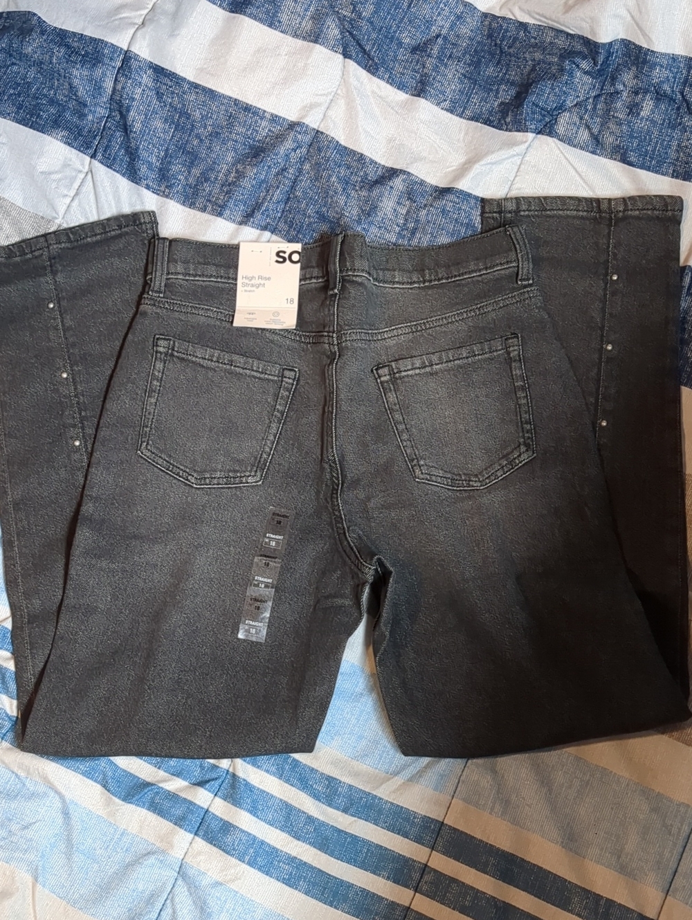 SO Girl's Black Straight Jeans with Stud Accents - Picture 3 of 16